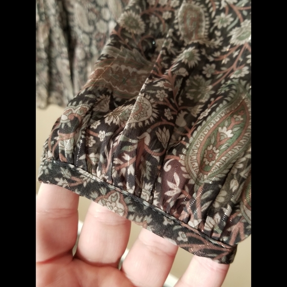 Bohemian black paisley print long sleeve tiered chiffon v-neck mini ruffle dress - Picture 7 of 8